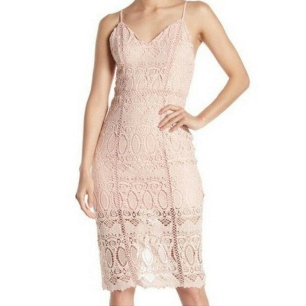 JOA Pink Crochet Knee length Dress